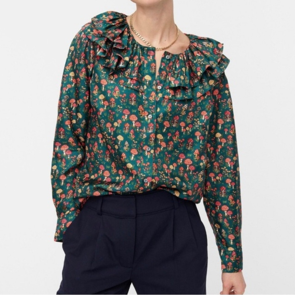 J. Crew Collection 100% silk shirt. Size M. Mushroom pattern. NWOT.